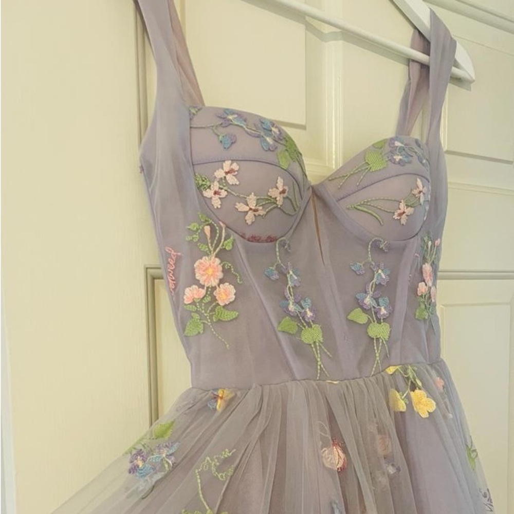 Teuta Matoshi Violet Blooms Terrace dress